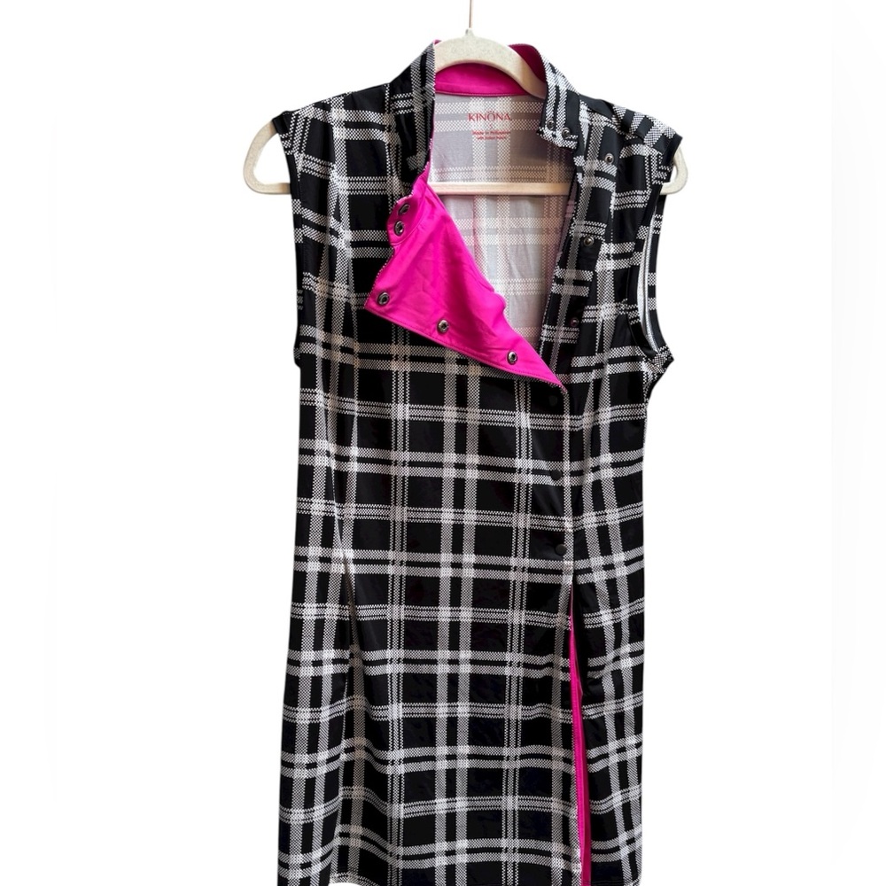 Kinona Plaid Gingham Black Pink Dress S - Picture 3 of 6